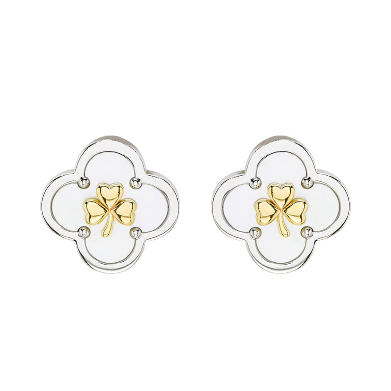 Sterling Silver Shamrock Clover Mother of Pearl Stud Earrings