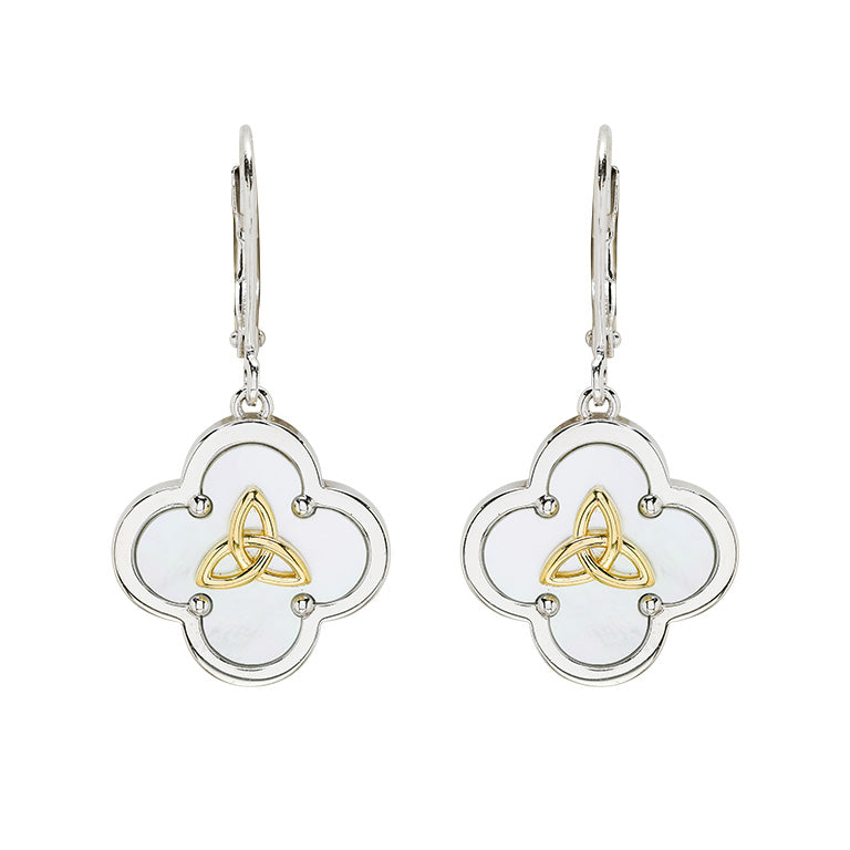 Sterling Silver Trinity Clover Mother of Pearl Drop Earrings