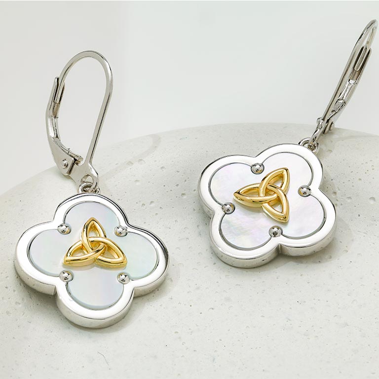 Sterling Silver Trinity Clover Mother of Pearl Drop Earrings