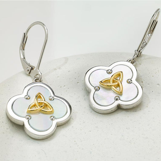 Sterling Silver Trinity Clover Mother of Pearl Drop Earrings