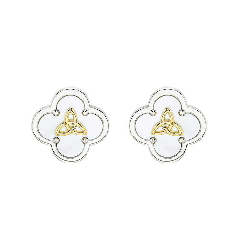 Sterling Silver Trinity Clover Mother of Pearl Stud Earrings