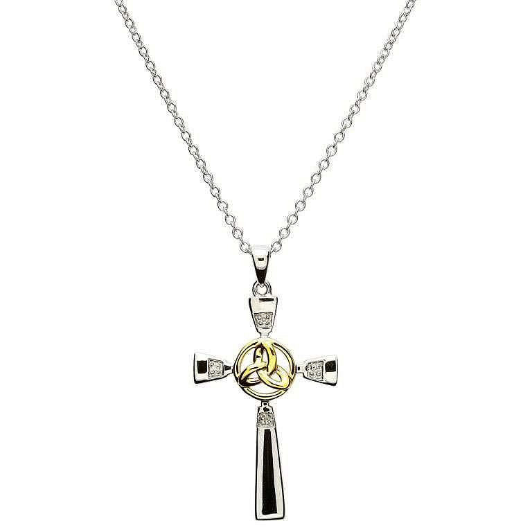 Shanore Sterling Silver Celtic Cross with a  Gold Trinity and Diamond Studs.
