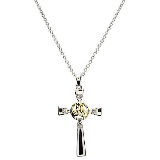 Shanore Sterling Silver Celtic Cross with a  Gold Trinity and Diamond Studs.