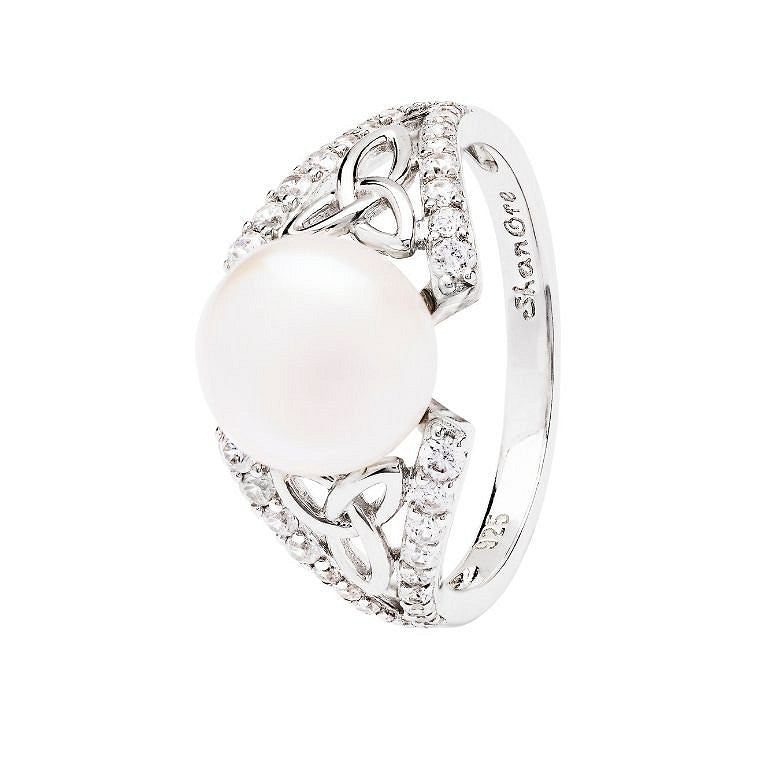 Sterling Silver Trinity Pearl and CZ Ring