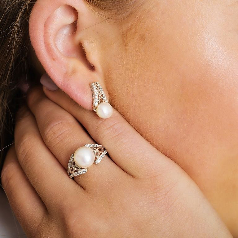 Sterling Silver Trinity Pearl and CZ Ring