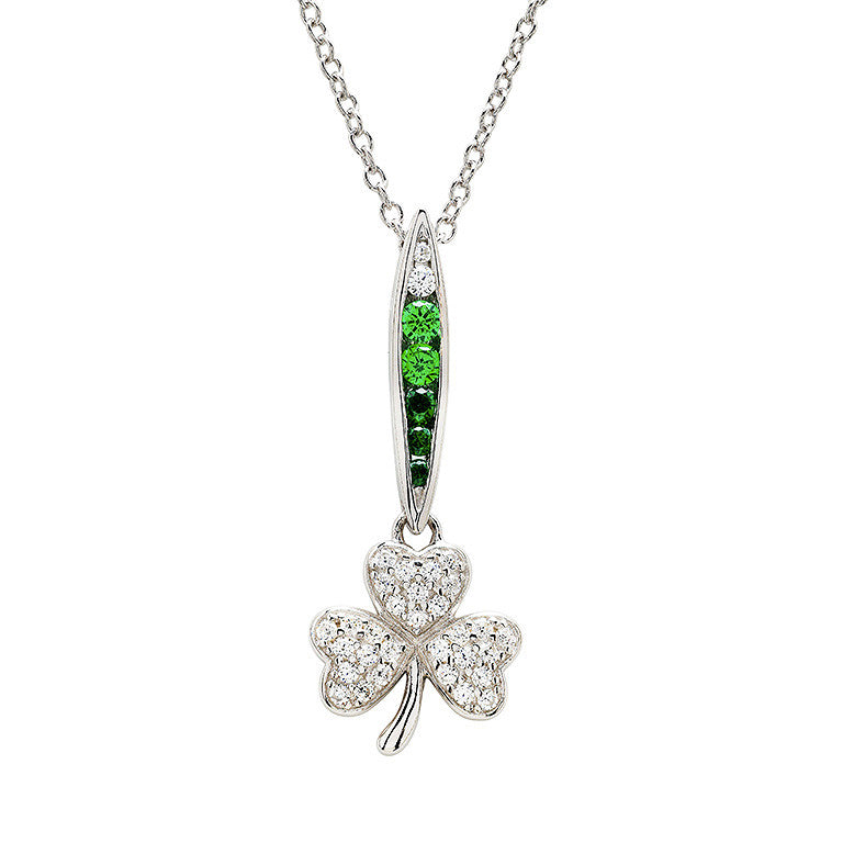 Shanore Sterling Silver Green/white CZ Shamrock Necklace