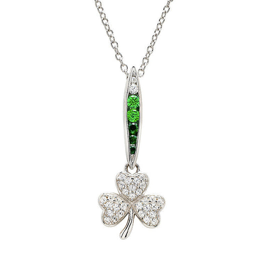 Shanore Sterling Silver Green/white CZ Shamrock Necklace