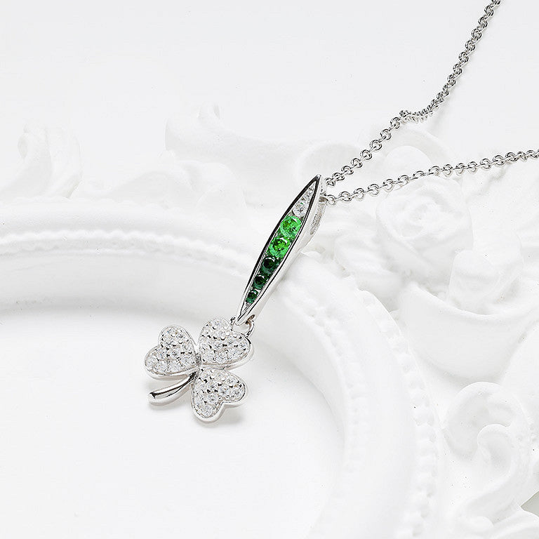 Shanore Sterling Silver Green/white CZ Shamrock Necklace