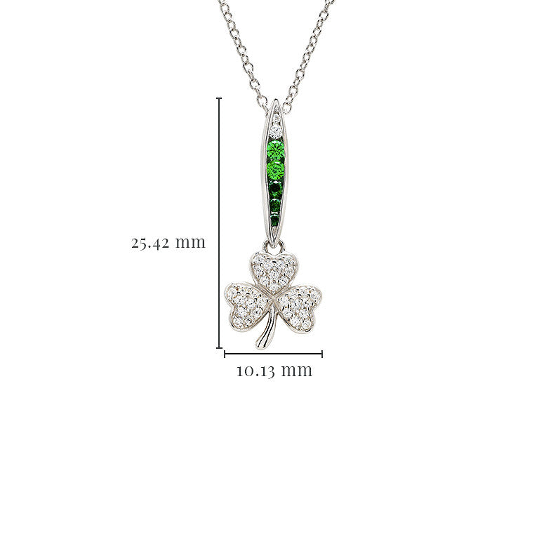 Shanore Sterling Silver Green/white CZ Shamrock Necklace