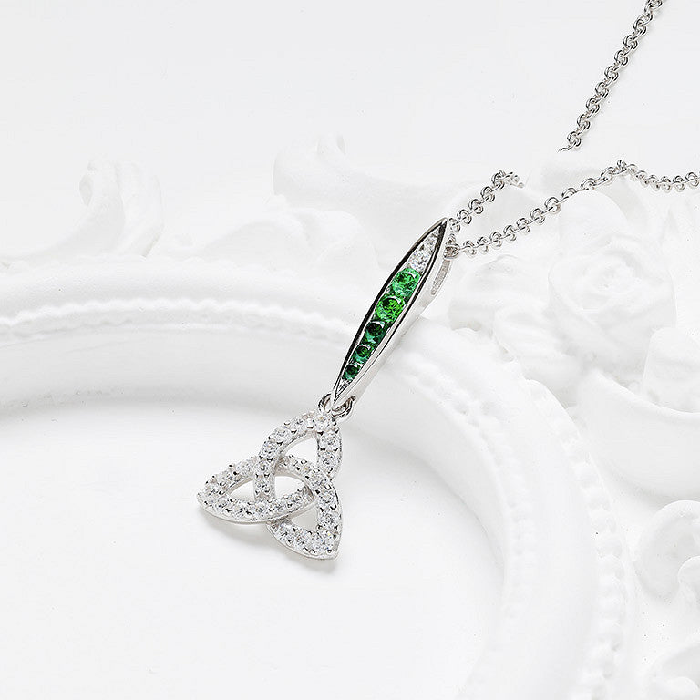 Sterling Silver Green/white CZ Trinity Necklace