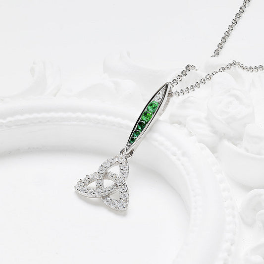 Sterling Silver Green/white CZ Trinity Necklace