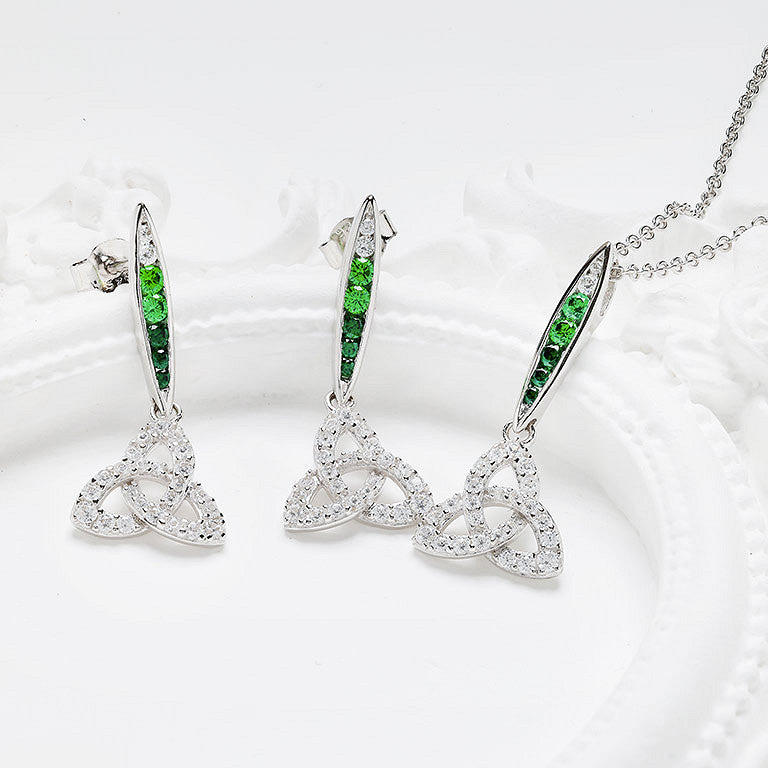 Sterling Silver Green/white CZ Trinity Necklace