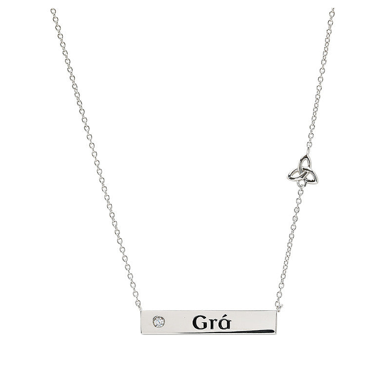 Sterling Silver Gra Lab Sapphire Trinity Necklace -Horizontal
