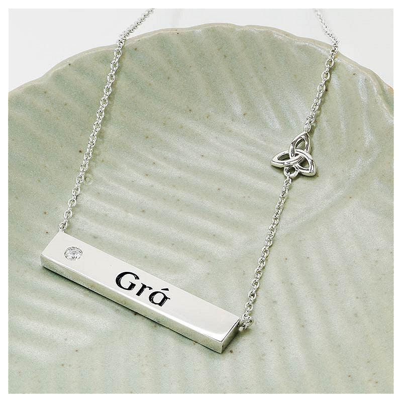 Sterling Silver Gra Lab Sapphire Trinity Necklace -Horizontal