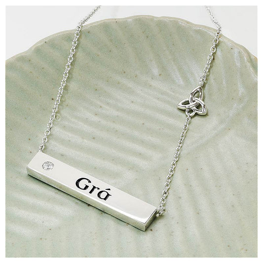Sterling Silver Gra Lab Sapphire Trinity Necklace -Horizontal