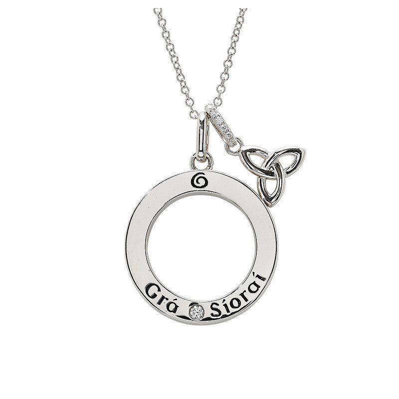 Sterling Silver Gra Lab Sapphire Trinity Necklace -Round