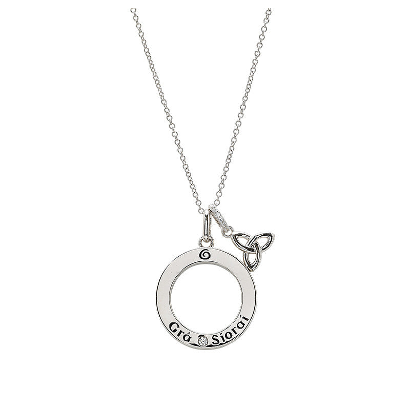 Sterling Silver Gra Lab Sapphire Trinity Necklace -Round
