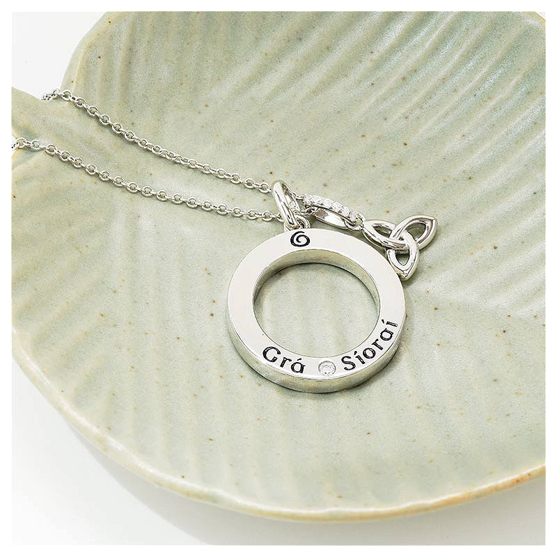Sterling Silver Gra Lab Sapphire Trinity Necklace -Round