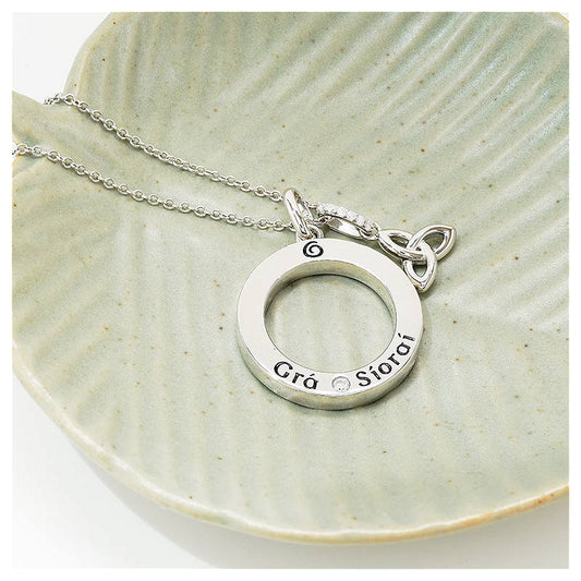 Sterling Silver Gra Lab Sapphire Trinity Necklace -Round