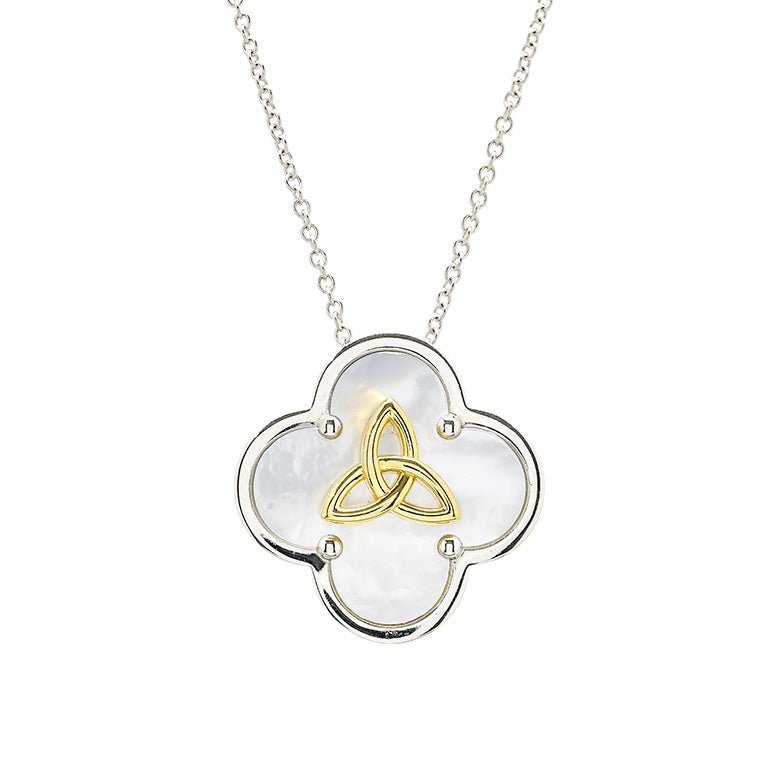 Sterling Silver Trinity Clover Mother of Pearl Necklace