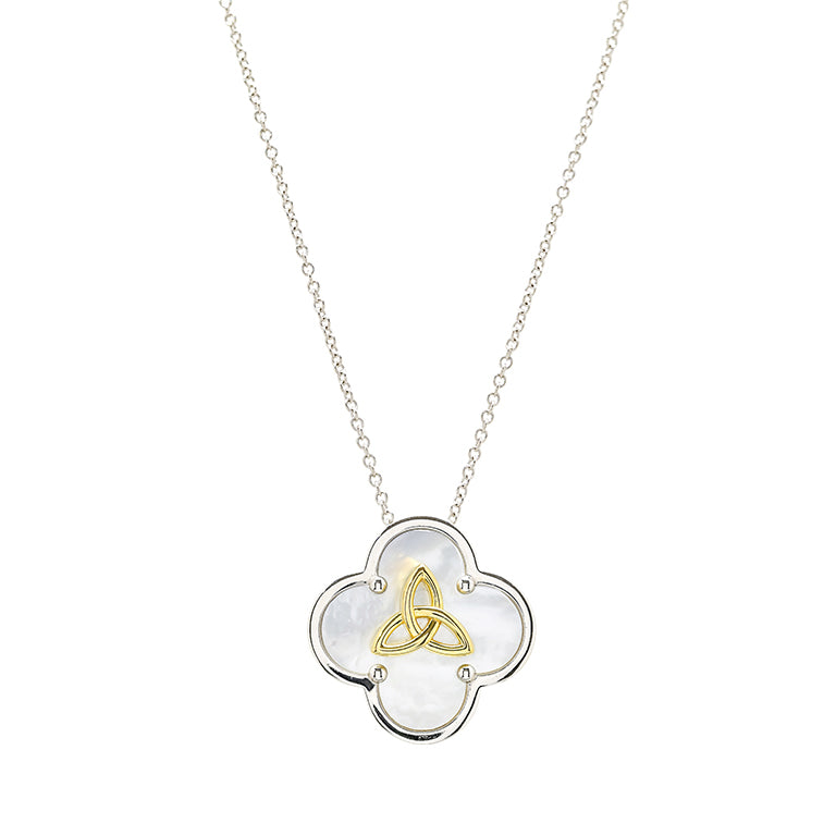 Sterling Silver Trinity Clover Mother of Pearl Necklace