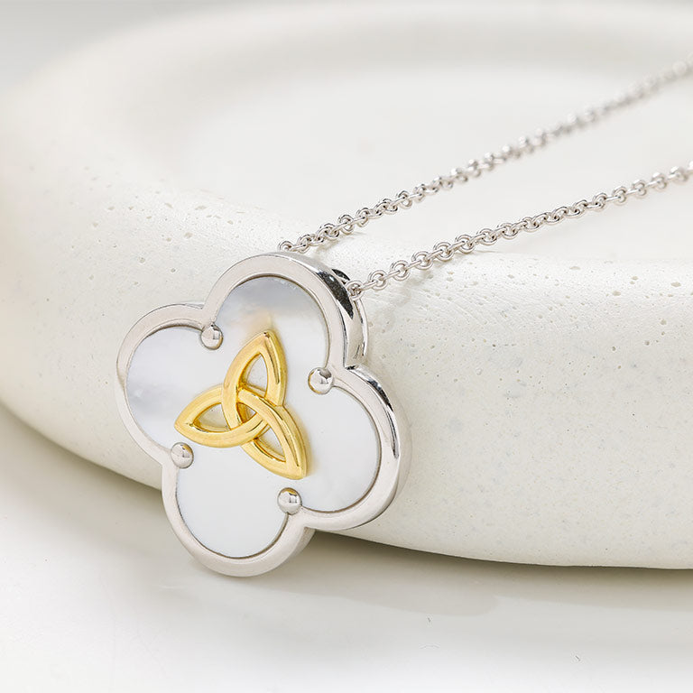 Sterling Silver Trinity Clover Mother of Pearl Necklace