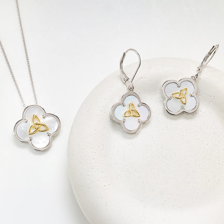 Sterling Silver Trinity Clover Mother of Pearl Necklace