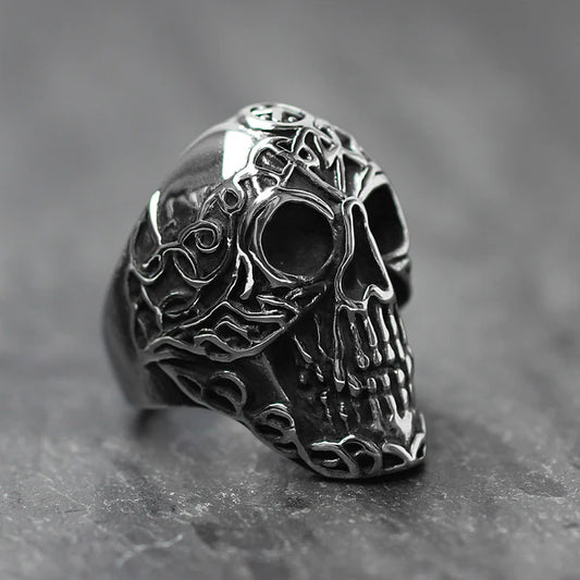 Antiqued Celtic Skull Ring-stainless st : 12