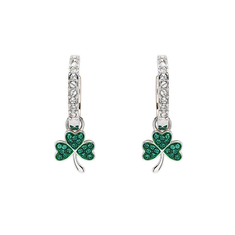 Sterling Silver Emerald Crystal Shamrock Earrings