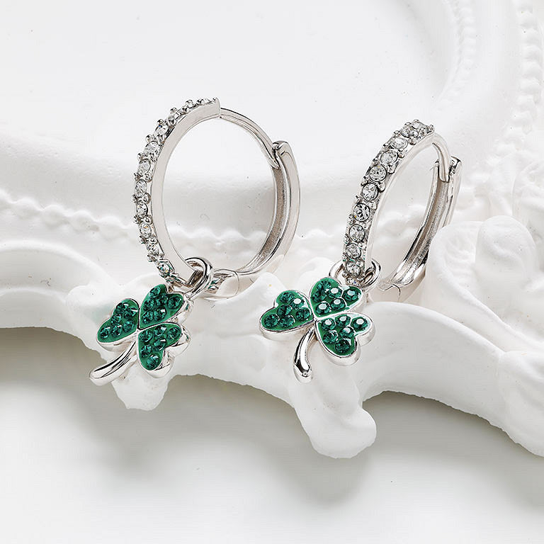 Sterling Silver Emerald Crystal Shamrock Earrings