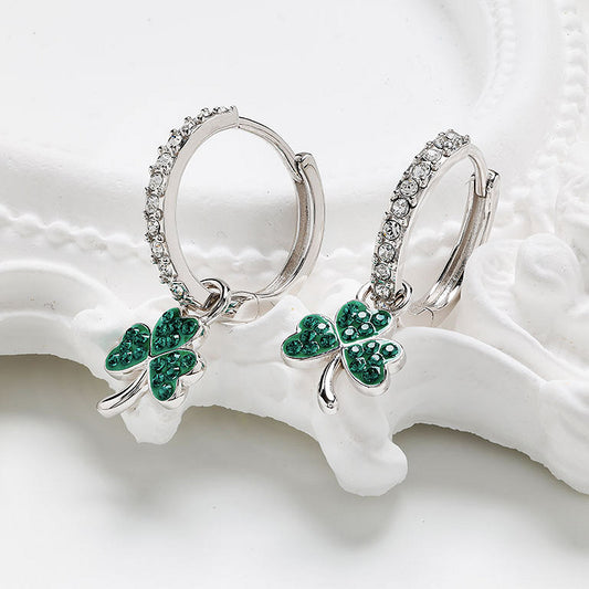 Sterling Silver Emerald Crystal Shamrock Earrings