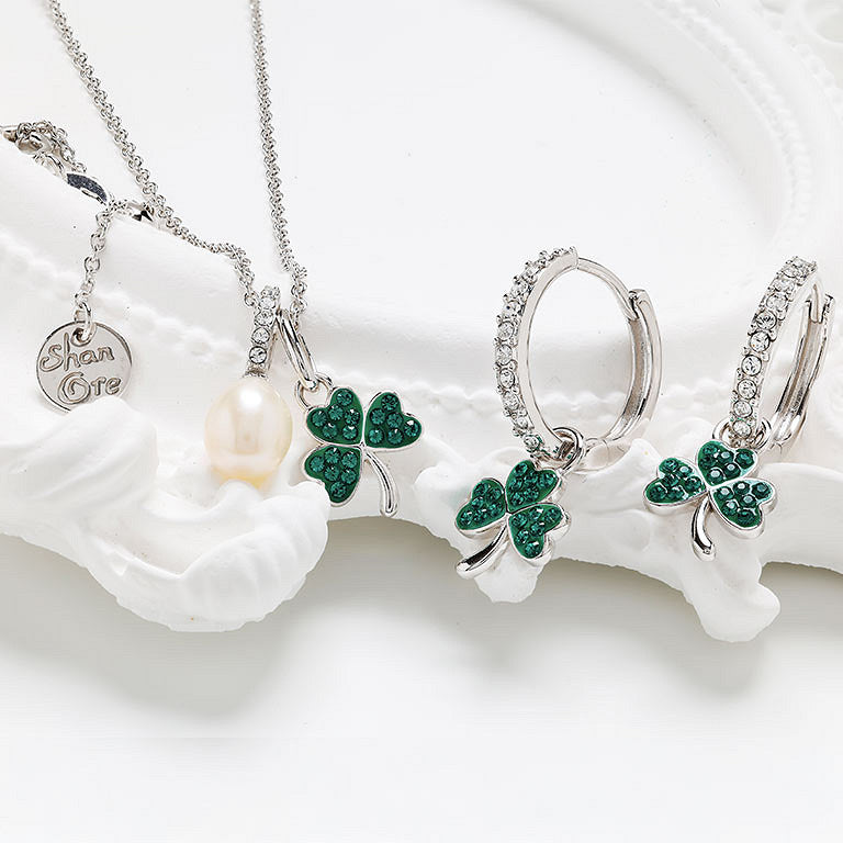 Sterling Silver Emerald Crystal Shamrock Earrings