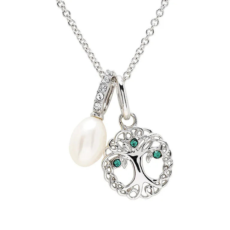 Shanore Sterling Silver Pearl/Crystal Tree of Life Necklace