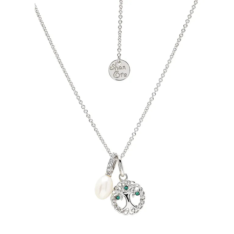 Shanore Sterling Silver Pearl/Crystal Tree of Life Necklace