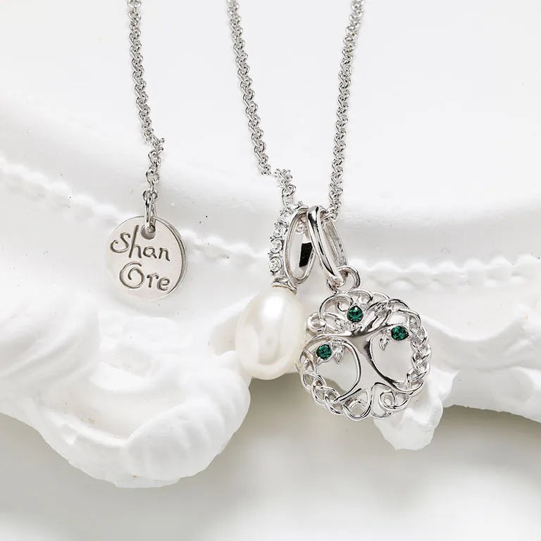 Shanore Sterling Silver Pearl/Crystal Tree of Life Necklace