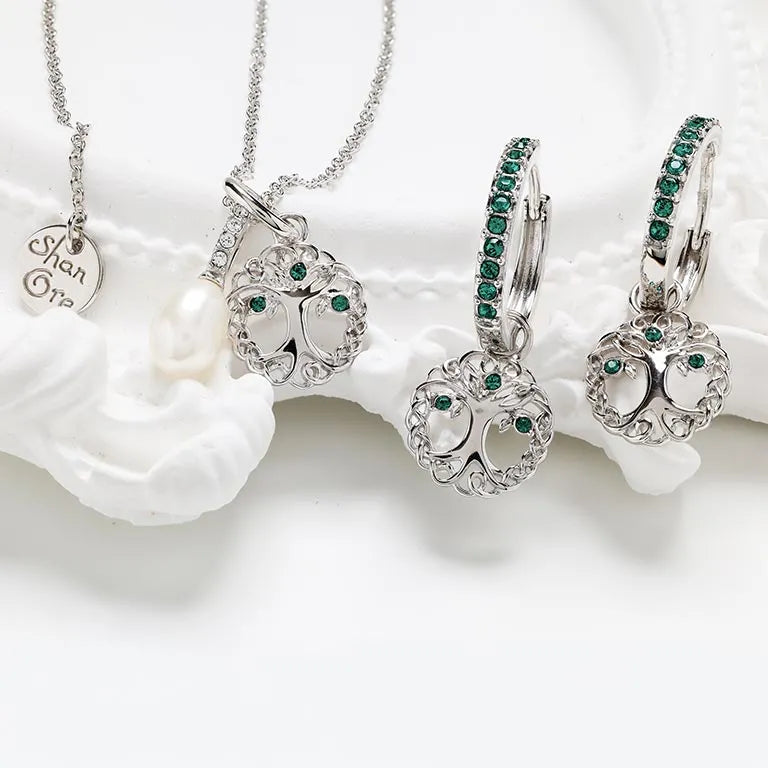 Shanore Sterling Silver Pearl/Crystal Tree of Life Necklace