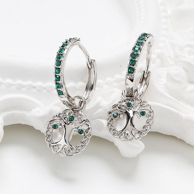 Sterling Silver Pearl/Crystal Tree of Life Earrings