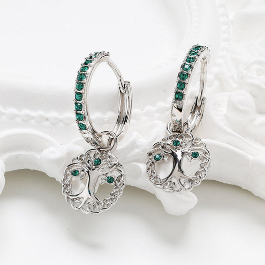 Sterling Silver Pearl/Crystal Tree of Life Earrings