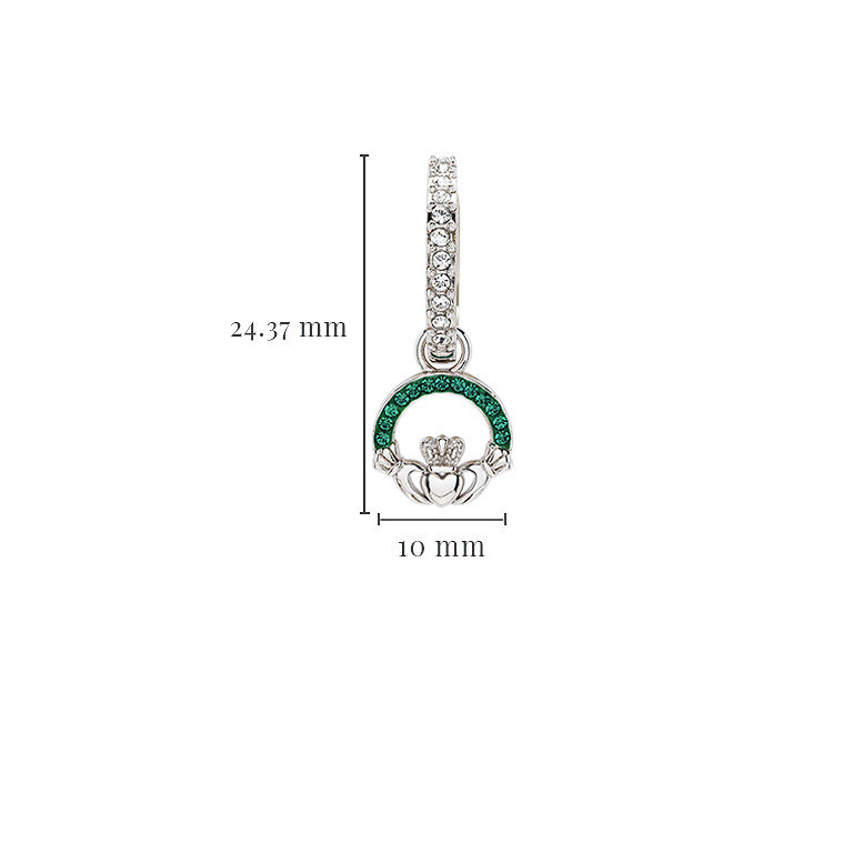 Sterling Silver Emerald Crystal Claddagh Earrings