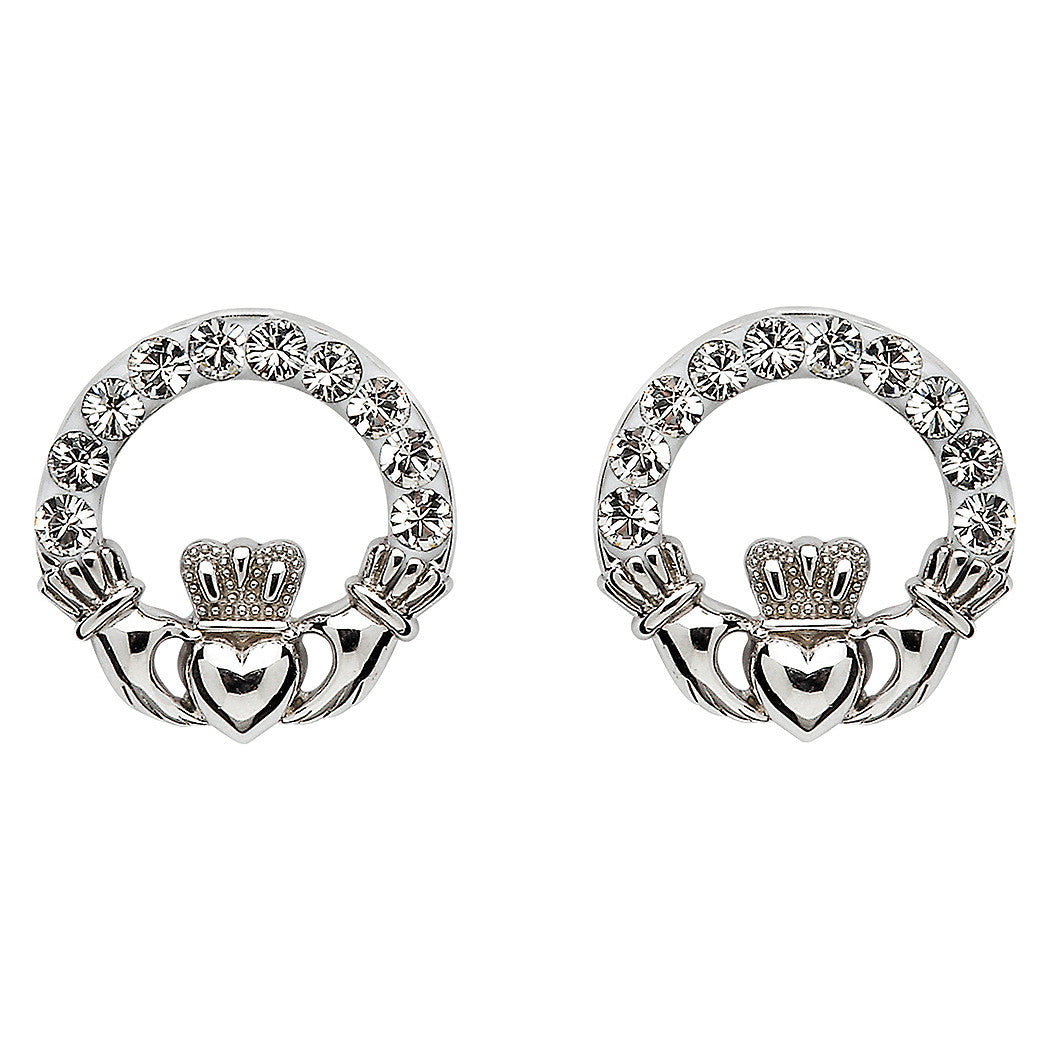 Swarovski White Claddagh Studs