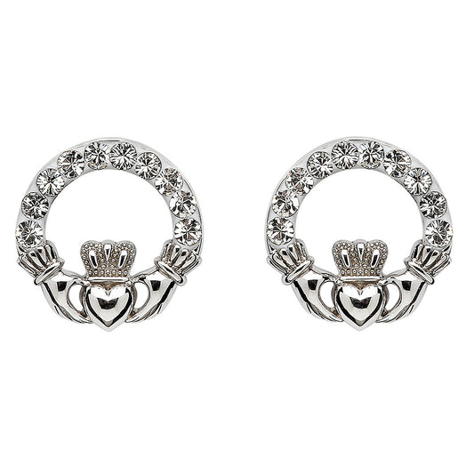 Swarovski White Claddagh Studs