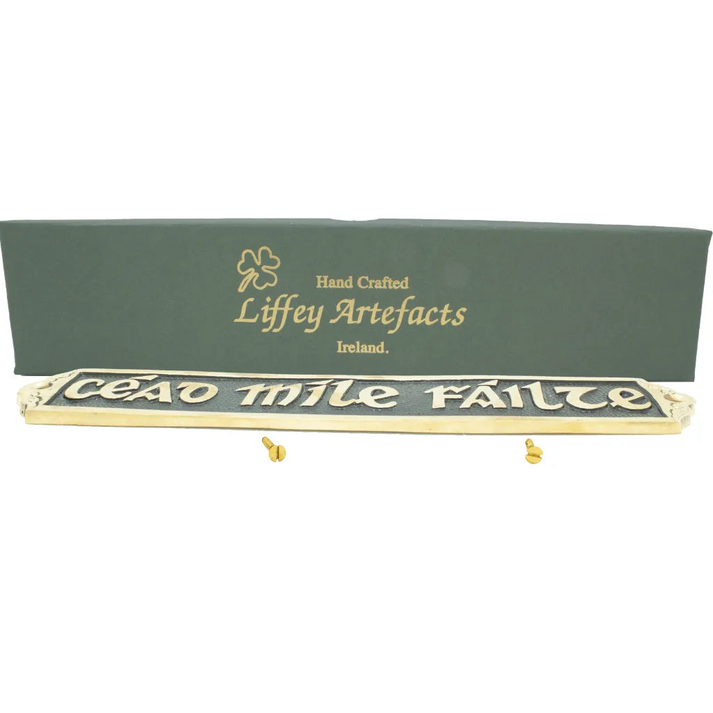 Liffey Artefacts Brass Wall Plaque Cead Mile Fáilte Black Med