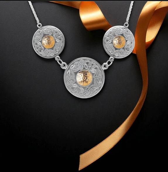 Triple Celtic Warrior ® Necklace with Gold Beads