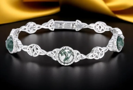 Boru Sterling Silver Moss Agate Trinity Bracelet