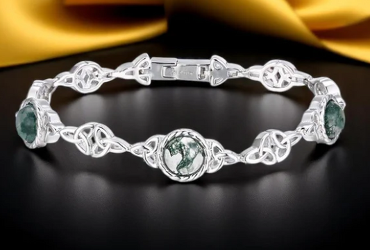 Boru Sterling Silver Moss Agate Trinity Bracelet