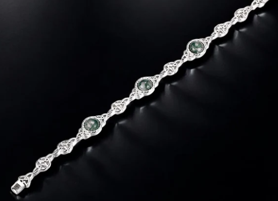 Boru Sterling Silver Moss Agate Trinity Bracelet