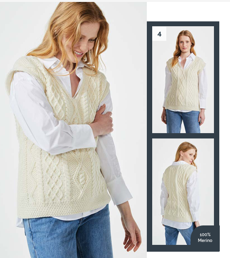 Aran Woollen Ladies V Neck Aran slipover