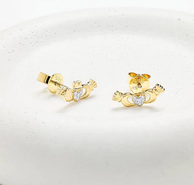 Shanore 14kt Gold Lab Diamond Claddagh Earrings