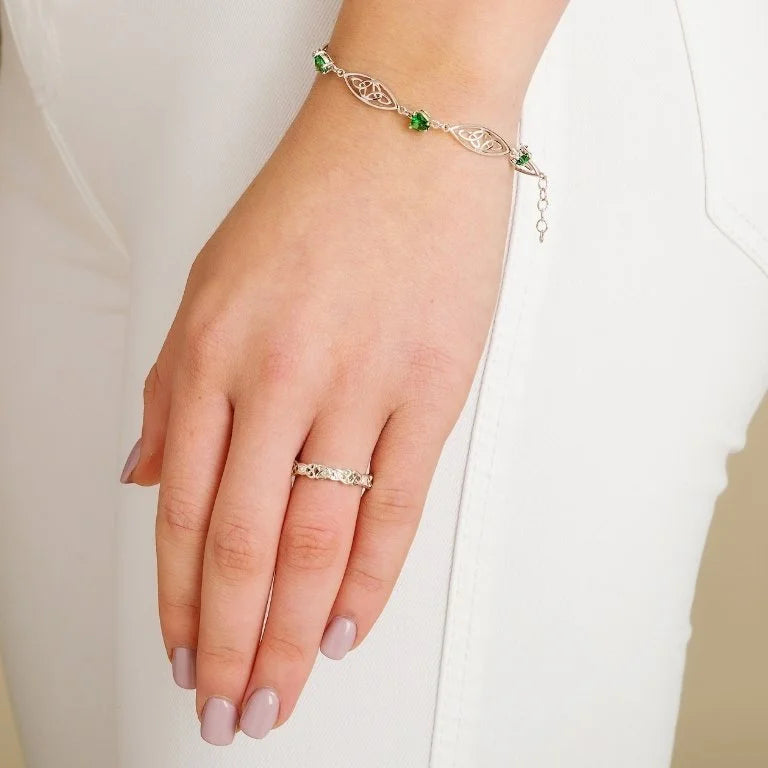 Silver Celtic Stone Set Trinity Bracelet