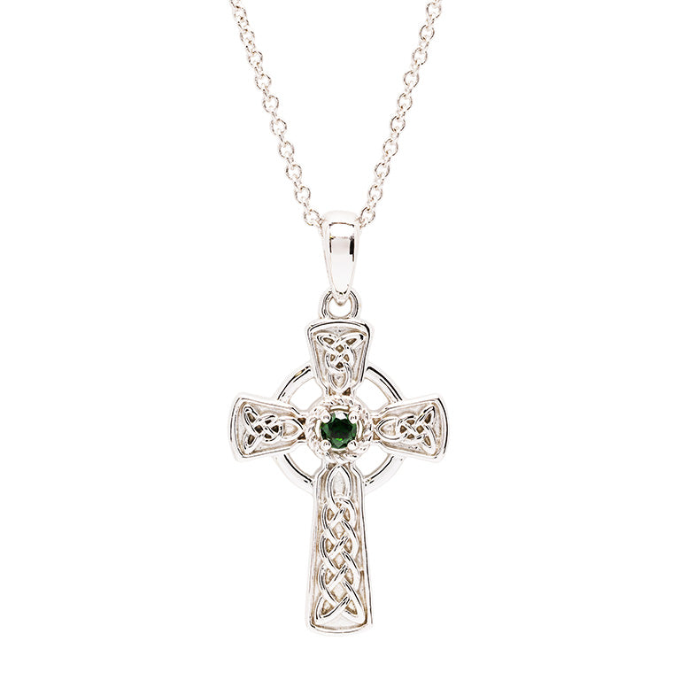 Shanore Sterling Silver Green CZ Celtic Cross Pendant